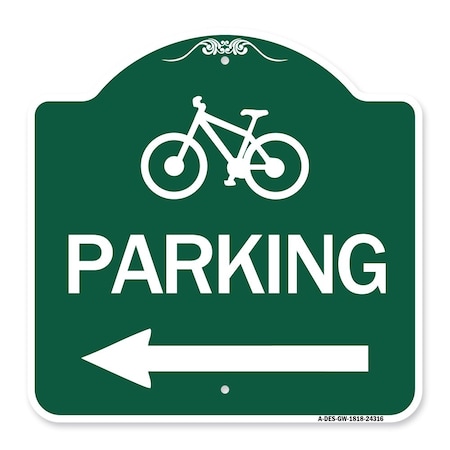 Signmission BicycleParking Left Arrow, Green & White Aluminum Architectural Sign, 18" x 18", GW-1818-24316 A-DES-GW-1818-24316